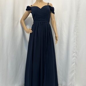 Long navy blue dress off shoulder, for dama, bridesmaids and formal dress.